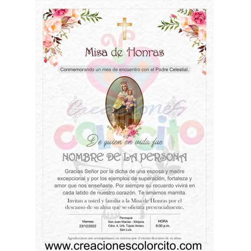 Tarjeta de Invitación misa de honras online Carmen