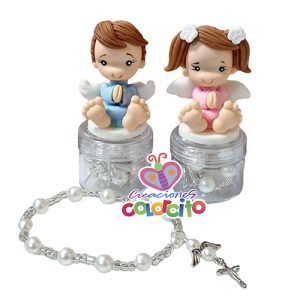 Bautizo - Pulsera en frasco dije cerámica ángel