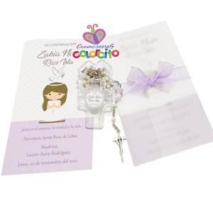 Primera Comunión - Estampa y rosario Set Lila
