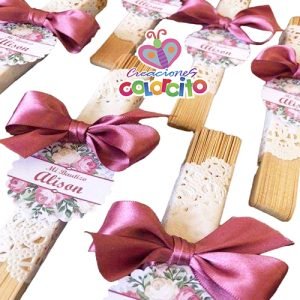 Bautizo - Abanicos personalizados lazo rosa