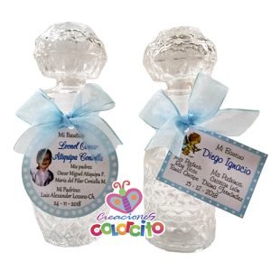 Bautizo - Botella diseño lazo celeste