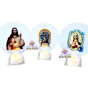 Misa de Honras - Vela led circular pavonado diseño santos variados