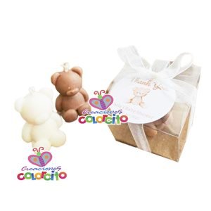 Baby shower -  Vela oso marrón y crema en caja