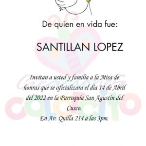 Misa – Tarjeta Invitacion de Misa de Honras #000049