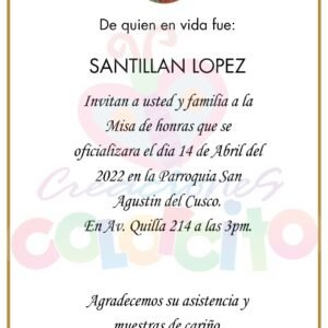 Misa – Tarjeta Invitacion de Misa de Honras #000050