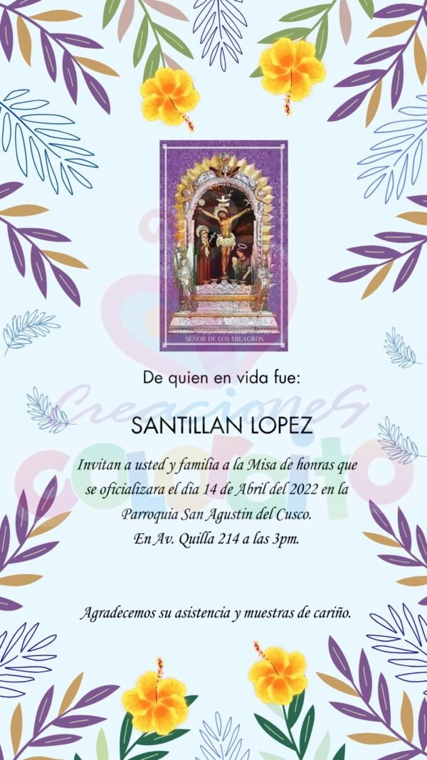 Misa - Tarjeta Invitacion de Misa de Honras #000041