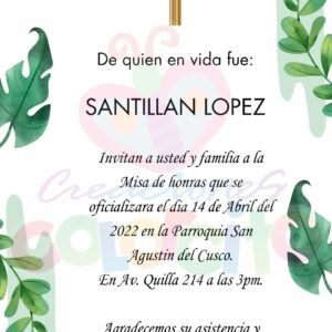 Misa – Tarjeta Invitacion de Misa de Honras #000044