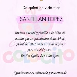 Misa – Tarjeta Invitacion de Misa de Honras #000047