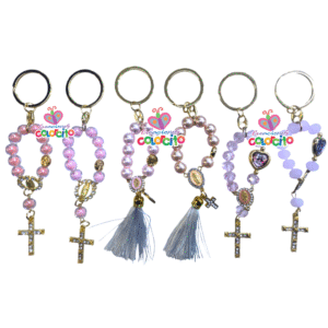 Misa - Llavero denario de perlas corazon religiosos