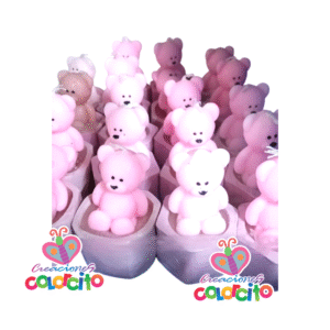 Bautizo - vela en forma de Oso rosa con base