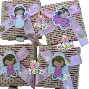 Bautizo - Mini cofre rustico con diseños variados rosado