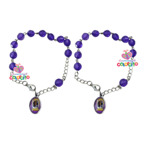 Primera Comunión - Pulsera murano morado denario dije señor de los milagros