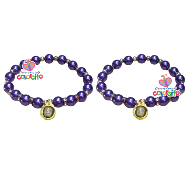 Primera Comunión - Pulsera perlas morado dije señor de los milagros
