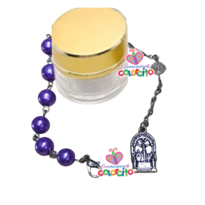 Primera Comunión - Pulsera perlas morado dije señor de los milagros plateado