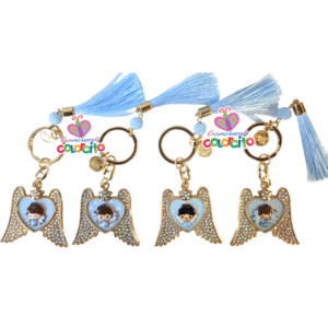 Bautizo - Llavero alitas doradas diseños corazón angelitos