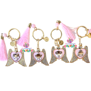 Bautizo - Llavero alitas doradas diseños corazón angelitas