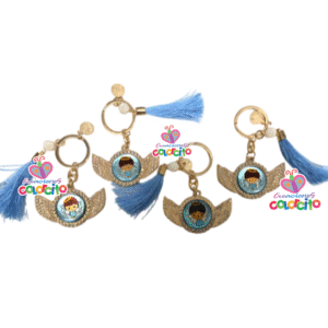 Bautizo - Llavero alitas doradas diseños circular angelitos