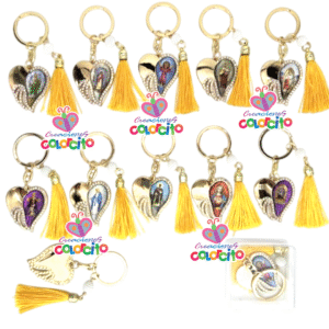 Misa de honras - Llavero dorado corazón imágenes de santos variados