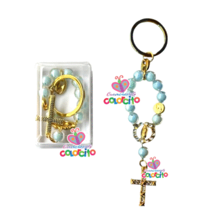 Misa de honras - Llavero denario dorado con billas acrílicas