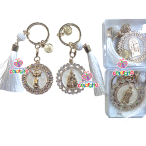 Misa de honras - Llaveros dorados de santos varios con borla blanca