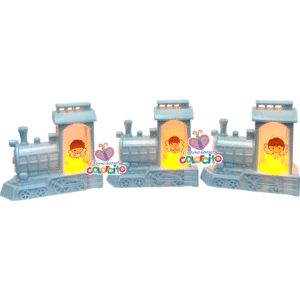 Bautizo - Lamparita led trencito celeste diseño adhesivo angelitas