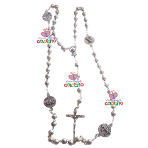 Misa - Rosario billas de metal con dijes acabado en plata quemada