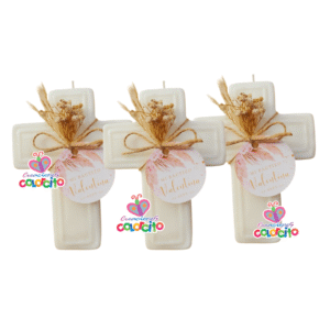 Bautizo – Vela en forma de Cruz blanca con diseño rustico