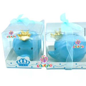 Bautizo - Alcancía elefante celeste corona dorada