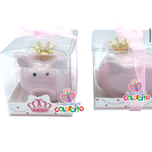 Bautizo - Alcancía cerdito rosada corona dorada