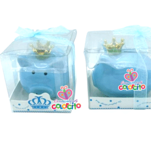 Bautizo - Alcancía cerdito celeste corona dorada