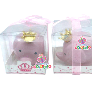 Bautizo - Alcancía elefante rosada corona dorada