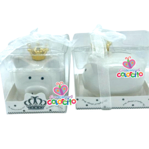 Bautizo - Alcancía cerdito blanco corona dorada