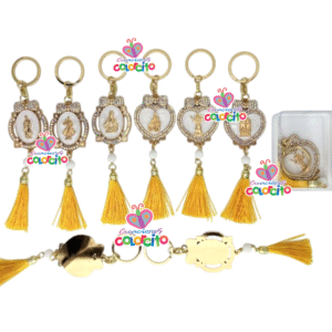 Misa de honras - Llaveros dorados de santos con borla dorada