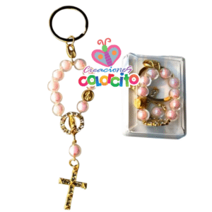 Misa de honras - Llavero denario dorado con billas acrílicas en cofre