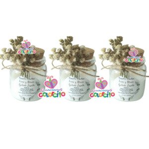 Bautizo – Vela en frasco con flores secas rustico