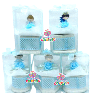 Bautizo - Cofres de loza con diseños variados en celeste
