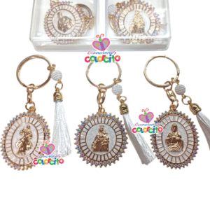 Misa de honras - Llaveros dorados de santos con borla blanca