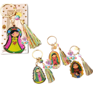 Primera comunión - Llaveros silueta Virgen de Guadalupe caricatura