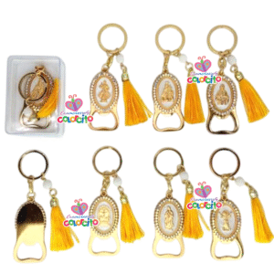 Misa de honras - Llavero destapador dorado con santos variados