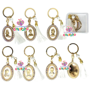 Primera comunión – Llaveros medallón ovalado dorado con blanco diseño niñas