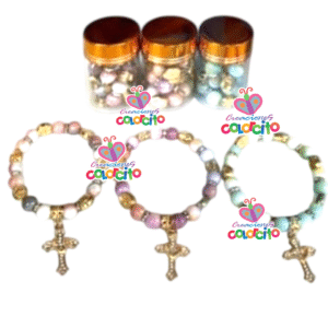 Primera comunión -  Pulsera gema de colores dije cruz