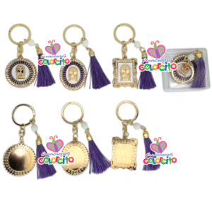 Misa de honras – Llavero santos variados con borla morado